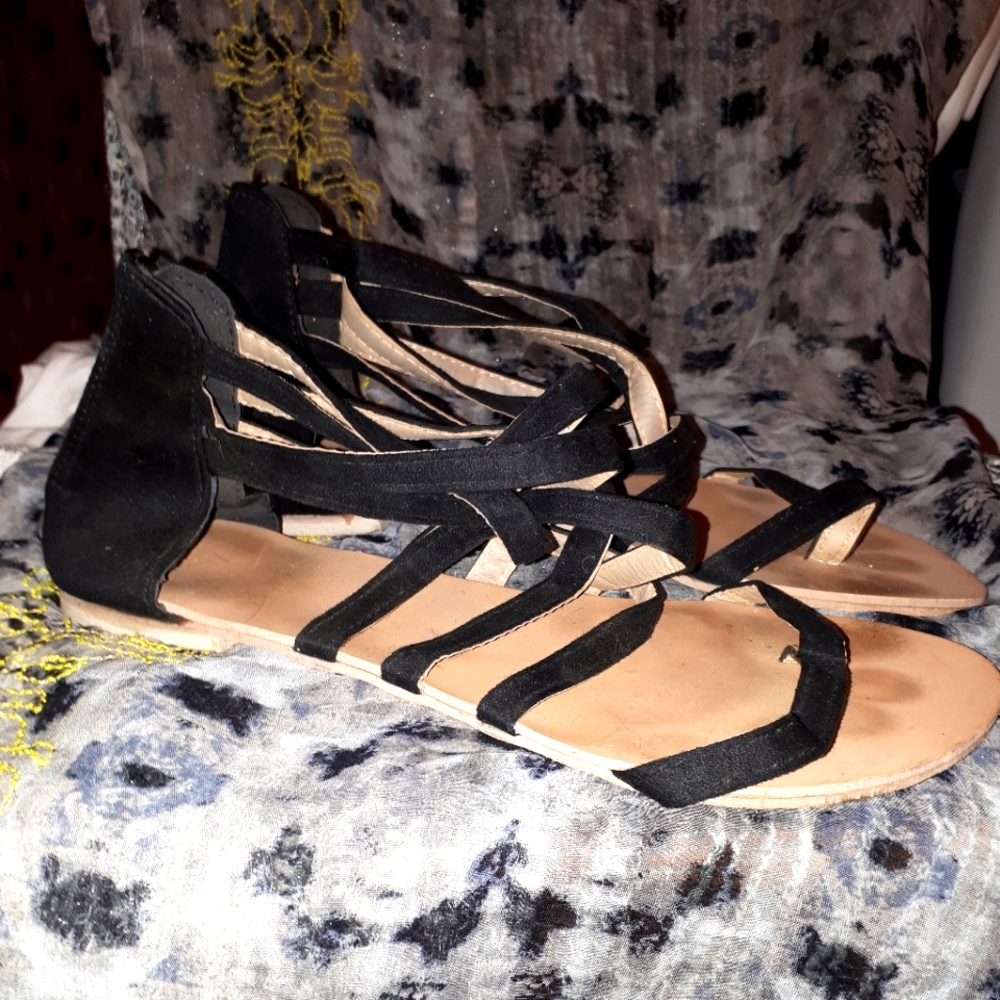 Pleather gladiator sandals.
